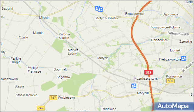 mapa Motycz, Motycz na mapie Targeo