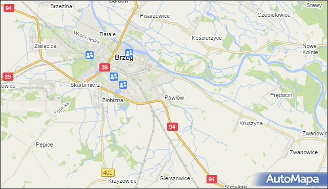 mapa Pawłów gmina Skarbimierz, Pawłów gmina Skarbimierz na mapie Targeo