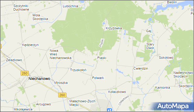 mapa Piaski gmina Witkowo, Piaski gmina Witkowo na mapie Targeo