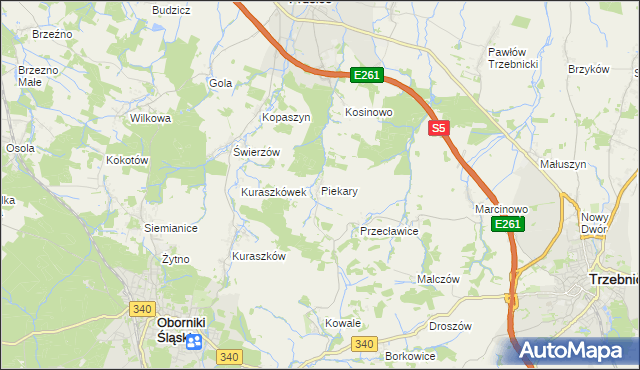 mapa Piekary gmina Oborniki Śląskie, Piekary gmina Oborniki Śląskie na mapie Targeo