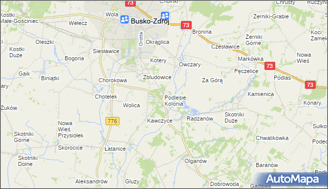 mapa Podlesie Kolonia gmina Busko-Zdrój, Podlesie Kolonia gmina Busko-Zdrój na mapie Targeo