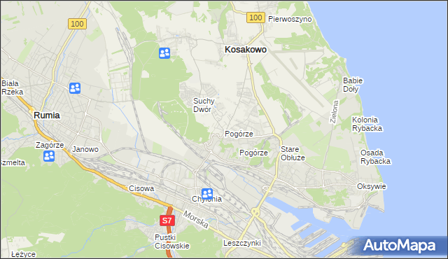 mapa Pogórze gmina Kosakowo, Pogórze gmina Kosakowo na mapie Targeo