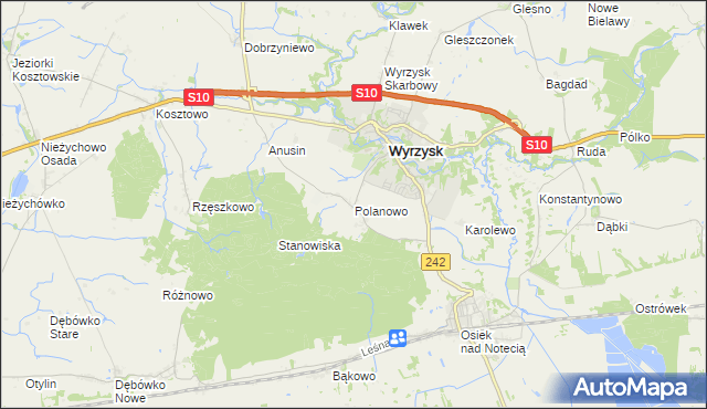 mapa Polanowo gmina Wyrzysk, Polanowo gmina Wyrzysk na mapie Targeo