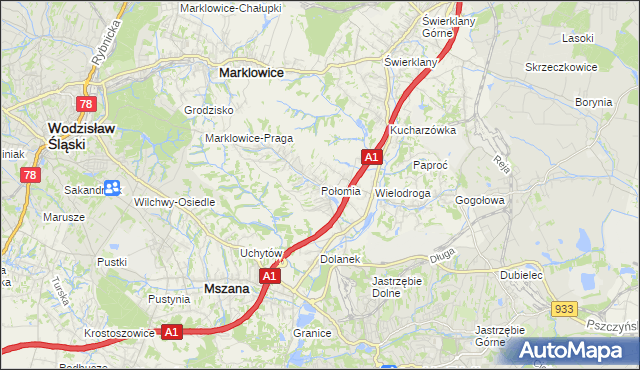 mapa Połomia gmina Mszana, Połomia gmina Mszana na mapie Targeo