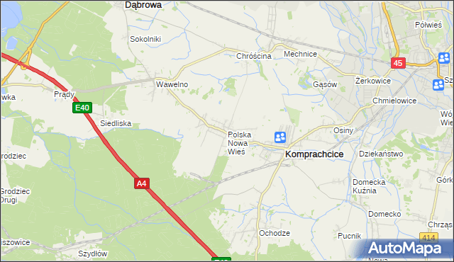 mapa Polska Nowa Wieś, Polska Nowa Wieś na mapie Targeo