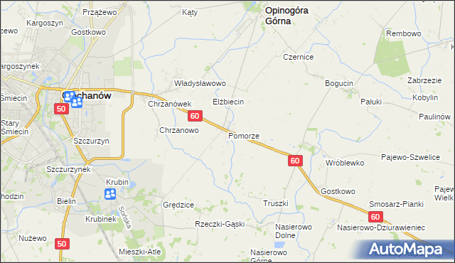 mapa Pomorze gmina Opinogóra Górna, Pomorze gmina Opinogóra Górna na mapie Targeo