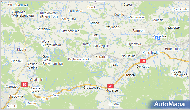 mapa Porąbka gmina Dobra, Porąbka gmina Dobra na mapie Targeo