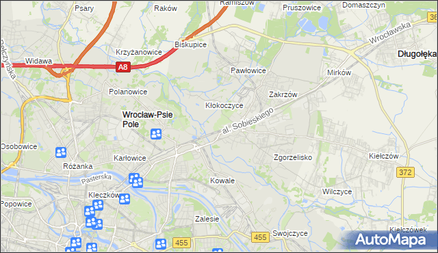 mapa Psie Pole gmina Wrocław, Psie Pole gmina Wrocław na mapie Targeo