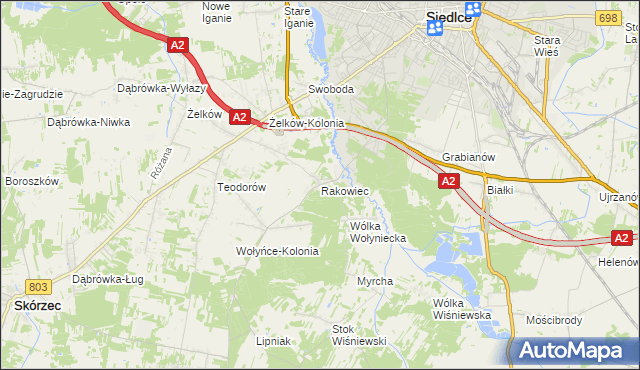 mapa Rakowiec gmina Siedlce, Rakowiec gmina Siedlce na mapie Targeo