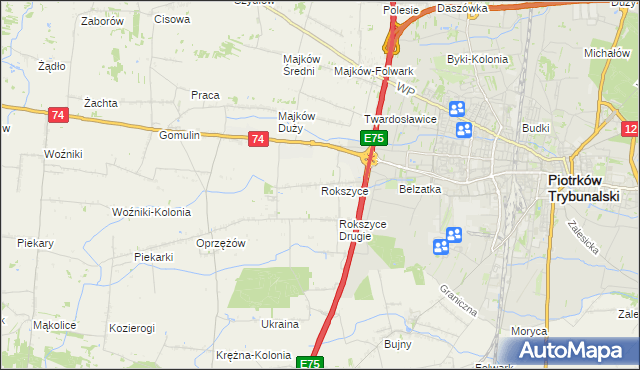 mapa Rokszyce gmina Wola Krzysztoporska, Rokszyce gmina Wola Krzysztoporska na mapie Targeo