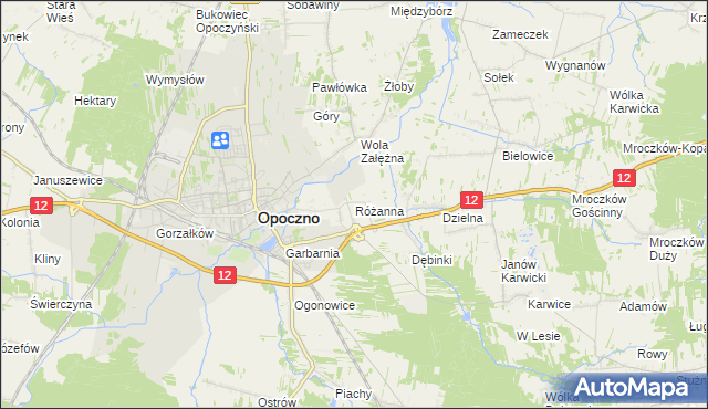 mapa Różanna gmina Opoczno, Różanna gmina Opoczno na mapie Targeo