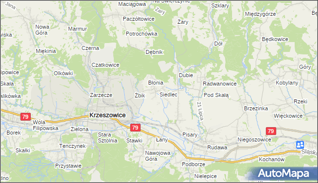 mapa Siedlec gmina Krzeszowice, Siedlec gmina Krzeszowice na mapie Targeo
