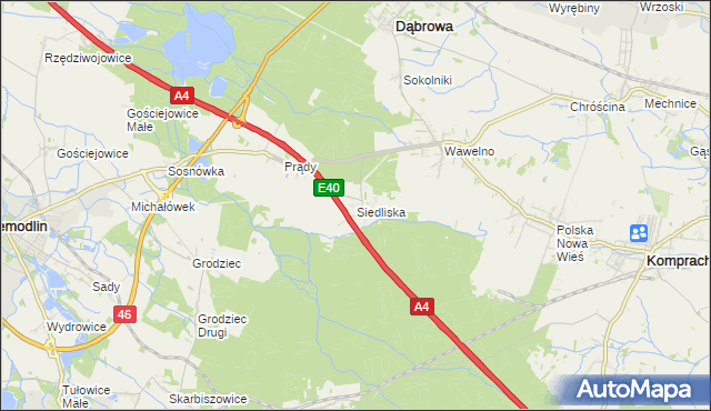 mapa Siedliska gmina Dąbrowa, Siedliska gmina Dąbrowa na mapie Targeo