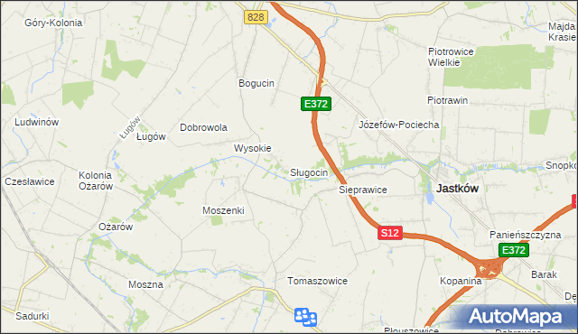 mapa Sługocin gmina Jastków, Sługocin gmina Jastków na mapie Targeo
