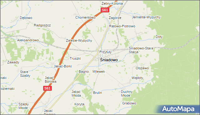 mapa Śniadowo powiat łomżyński, Śniadowo powiat łomżyński na mapie Targeo