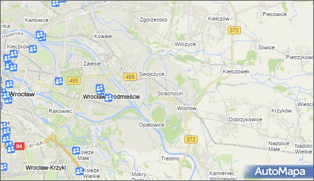 mapa Strachocin gmina Wrocław, Strachocin gmina Wrocław na mapie Targeo
