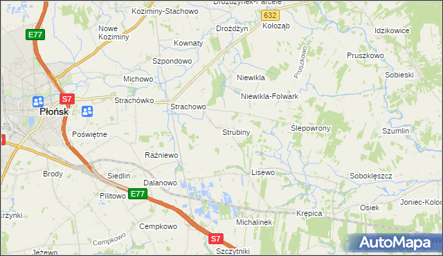 mapa Strubiny gmina Płońsk, Strubiny gmina Płońsk na mapie Targeo