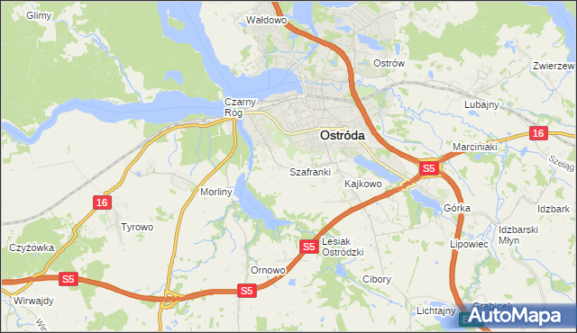 mapa Szafranki gmina Ostróda, Szafranki gmina Ostróda na mapie Targeo