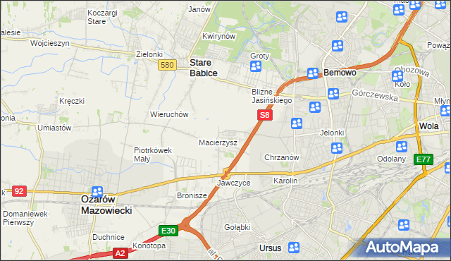 mapa Szeligi gmina Ożarów Mazowiecki, Szeligi gmina Ożarów Mazowiecki na mapie Targeo