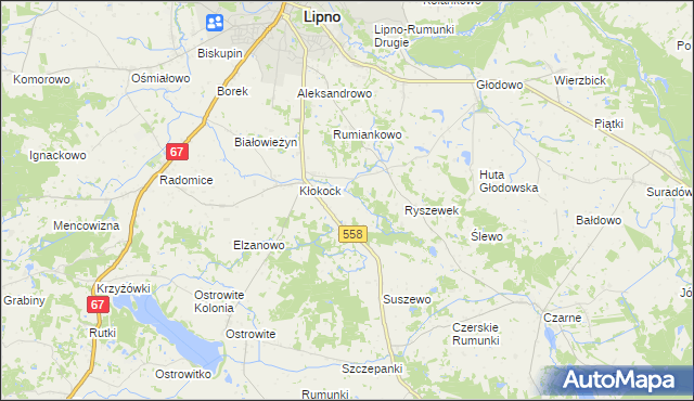 mapa Tomaszewo gmina Lipno, Tomaszewo gmina Lipno na mapie Targeo