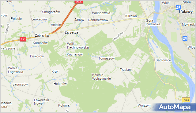 mapa Tomaszów gmina Puławy, Tomaszów gmina Puławy na mapie Targeo