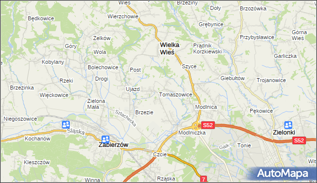 mapa Tomaszowice gmina Wielka Wieś, Tomaszowice gmina Wielka Wieś na mapie Targeo