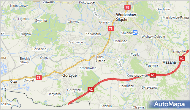 mapa Turza Śląska, Turza Śląska na mapie Targeo