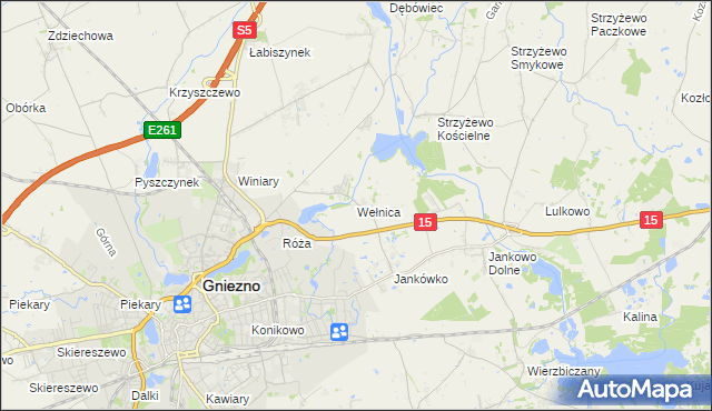 mapa Wełnica gmina Gniezno, Wełnica gmina Gniezno na mapie Targeo