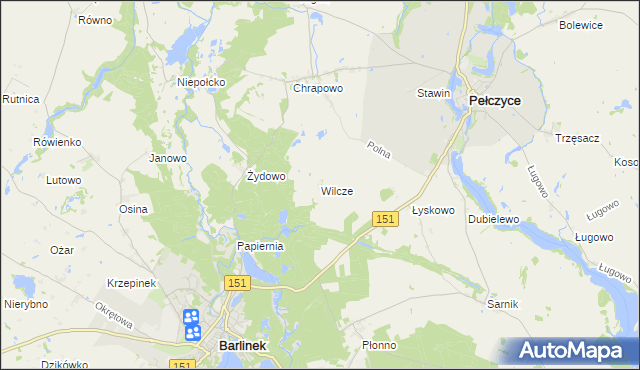 mapa Wilcze gmina Barlinek, Wilcze gmina Barlinek na mapie Targeo