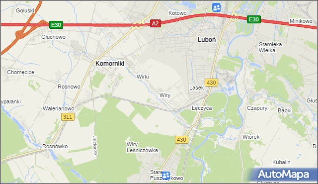 mapa Wiry gmina Komorniki, Wiry gmina Komorniki na mapie Targeo