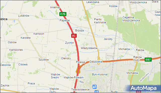 mapa Władysławów gmina Grabica, Władysławów gmina Grabica na mapie Targeo