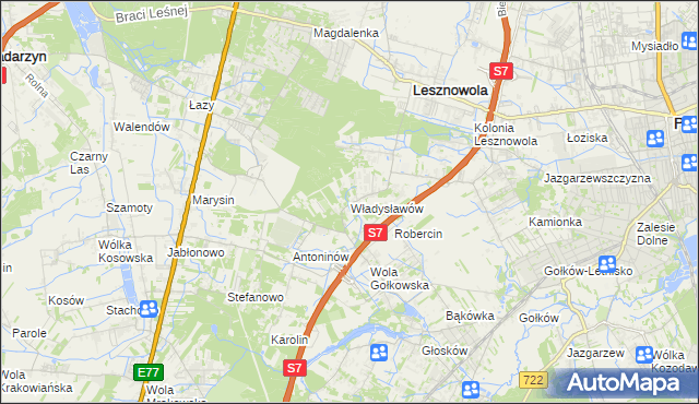 mapa Władysławów gmina Lesznowola, Władysławów gmina Lesznowola na mapie Targeo