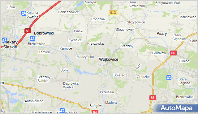 mapa Wojkowice powiat będziński, Wojkowice powiat będziński na mapie Targeo