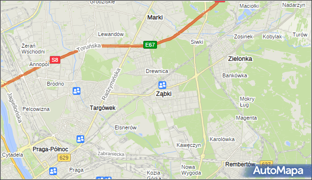 mapa Ząbki powiat wołomiński, Ząbki powiat wołomiński na mapie Targeo