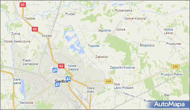 mapa Żabokliki gmina Siedlce, Żabokliki gmina Siedlce na mapie Targeo