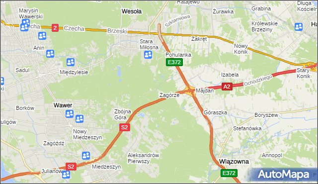 mapa Zagórze gmina Wiązowna, Zagórze gmina Wiązowna na mapie Targeo