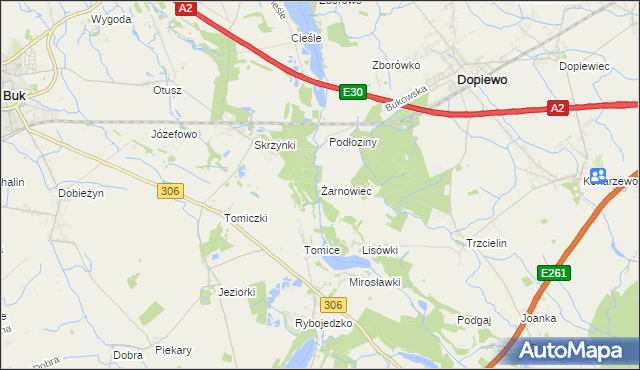 mapa Żarnowiec gmina Dopiewo, Żarnowiec gmina Dopiewo na mapie Targeo