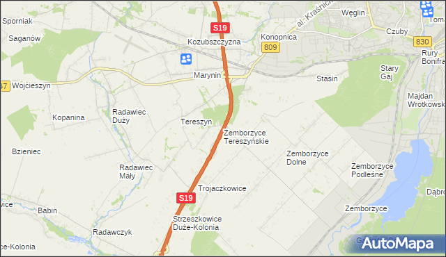 mapa Zemborzyce Tereszyńskie, Zemborzyce Tereszyńskie na mapie Targeo