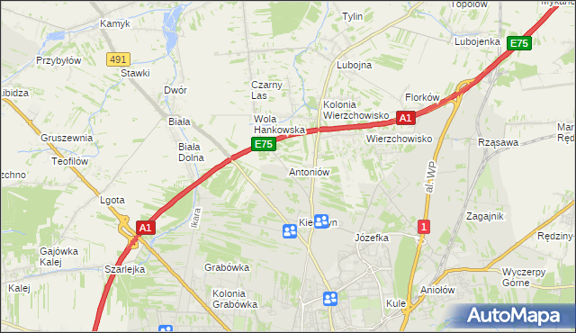 mapa Antoniów gmina Mykanów, Antoniów gmina Mykanów na mapie Targeo