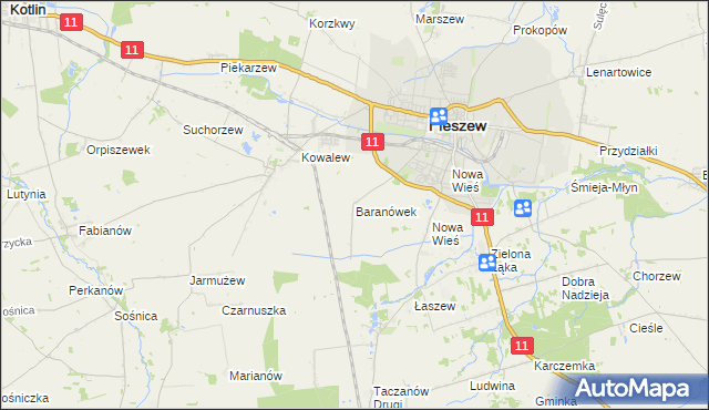 mapa Baranówek gmina Pleszew, Baranówek gmina Pleszew na mapie Targeo