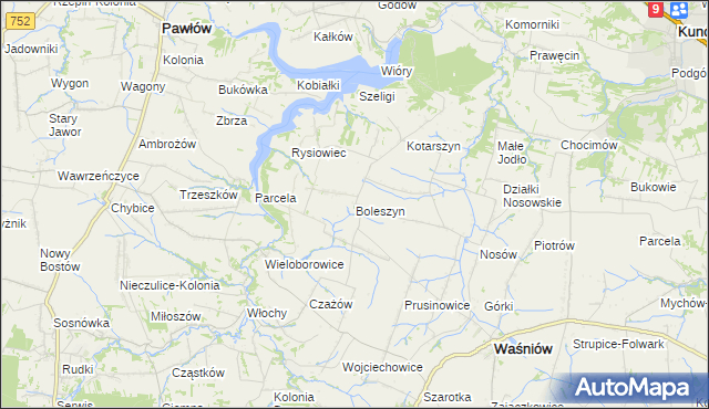 mapa Boleszyn gmina Waśniów, Boleszyn gmina Waśniów na mapie Targeo