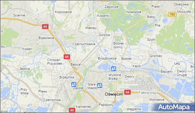 mapa Broszkowice, Broszkowice na mapie Targeo