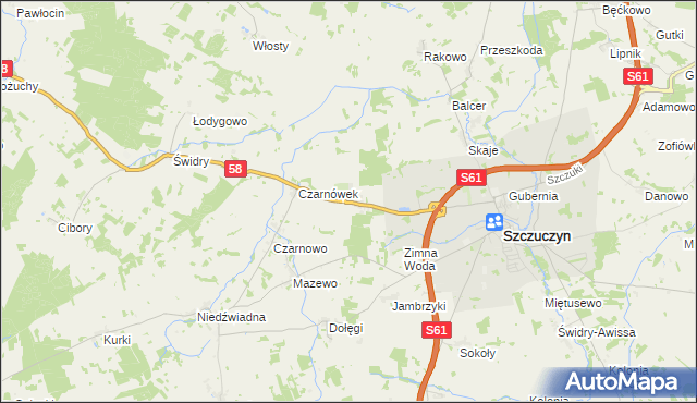 mapa Chojnowo gmina Szczuczyn, Chojnowo gmina Szczuczyn na mapie Targeo