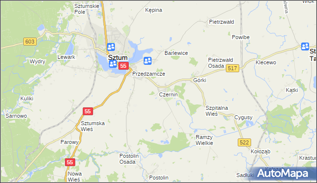 mapa Czernin gmina Sztum, Czernin gmina Sztum na mapie Targeo