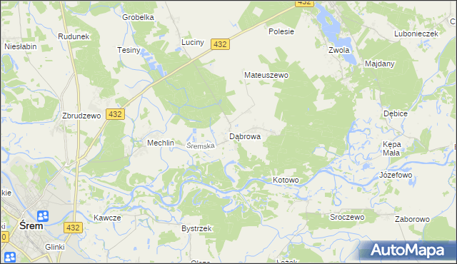 mapa Dąbrowa gmina Śrem, Dąbrowa gmina Śrem na mapie Targeo