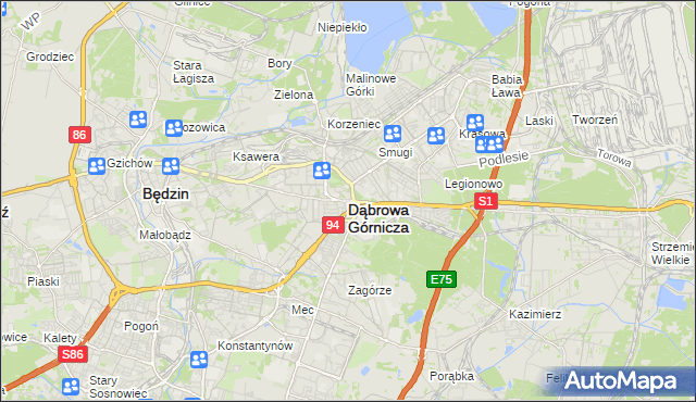 mapa Dąbrowa Górnicza, Dąbrowa Górnicza na mapie Targeo