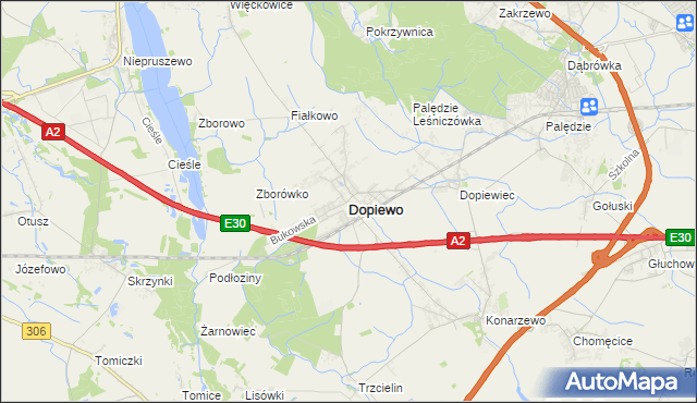 mapa Dopiewo, Dopiewo na mapie Targeo