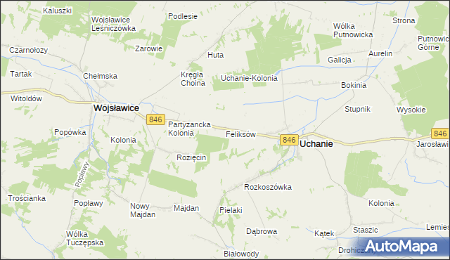 mapa Feliksów gmina Uchanie, Feliksów gmina Uchanie na mapie Targeo