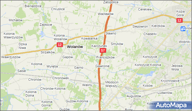mapa Franciszków gmina Wolanów, Franciszków gmina Wolanów na mapie Targeo