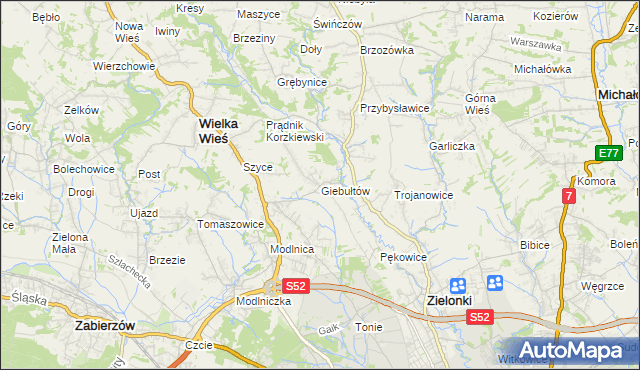 mapa Giebułtów gmina Wielka Wieś, Giebułtów gmina Wielka Wieś na mapie Targeo